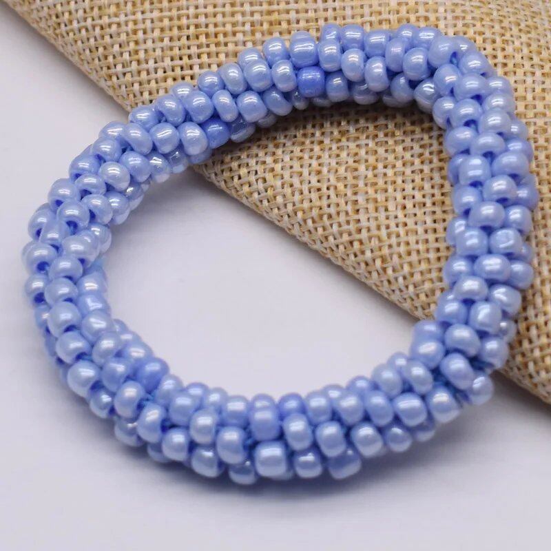 New Hair Accessory: Glass Bead Bracelet & Hair Tie, Elastic Hair Rope, Simple Scrunch, Ponytail Headdress, Women's Bracelet, 18cm Long; Metal Color, Parallel Import