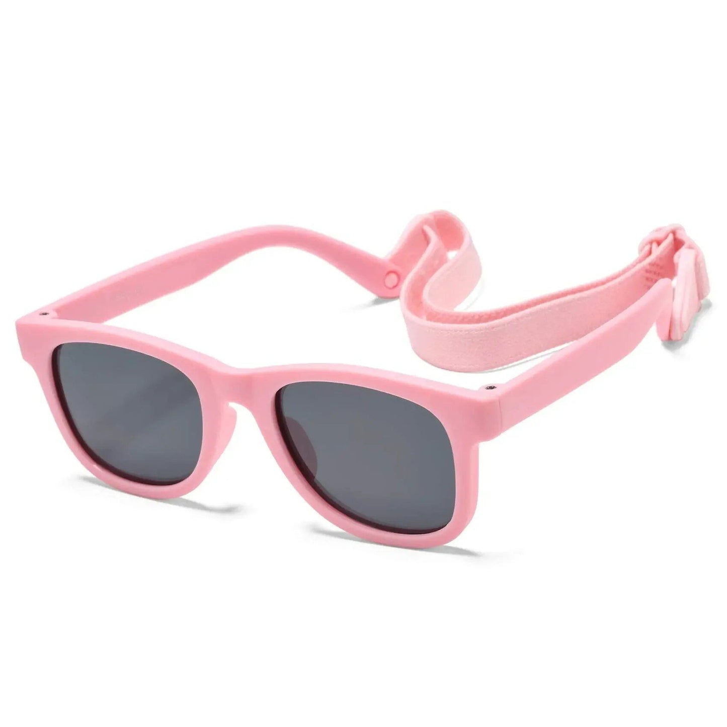 Flexible, polarized sunglasses for newborns (0-24 months) with straps, square silicone frame, mirrored finish, UV400 protection. Frame color: 0-24 months; Lens color: None. Parallel import.