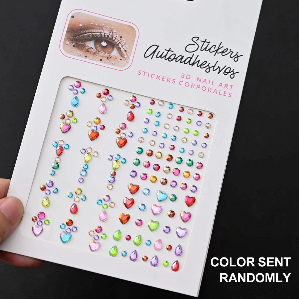 1/5 Random Color Glitter Face Tattoo Stickers for Kids, Sparkly Diamonds, for Costume Parties, Makeup, DIY Tattoo Decals, Parallel Import