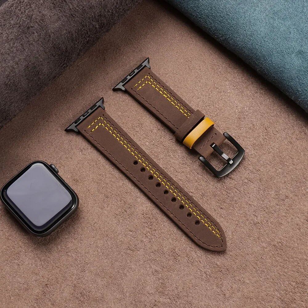 Apple Watch Leather Strap, Band, 46mm, 44mm, 45mm, 49mm, 41mm, 42mm, Accessories, Compatible with iWatch Series 5, 6, SE, 7, 8, Ultra, 9, 10, Band Color: mm, Parallel Import