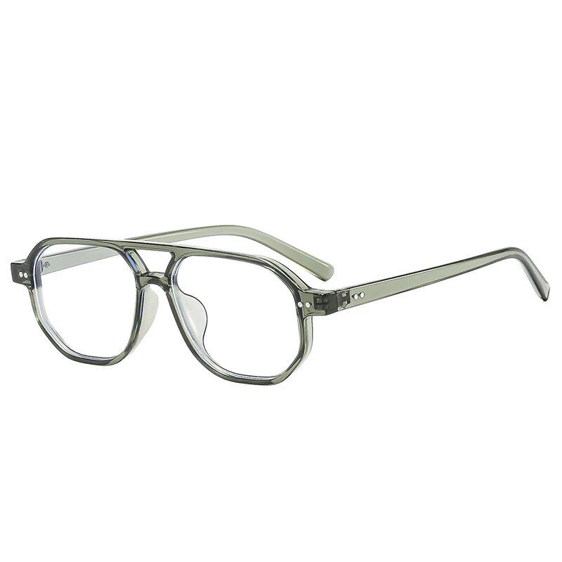SO&EI Vintage Double Bridge Polygon Square Men's Sunglasses with Clear Ocean Lenses and Rivets, UV400 Protection. Frame Color: As Shown; Lens Color: Parallel Import.