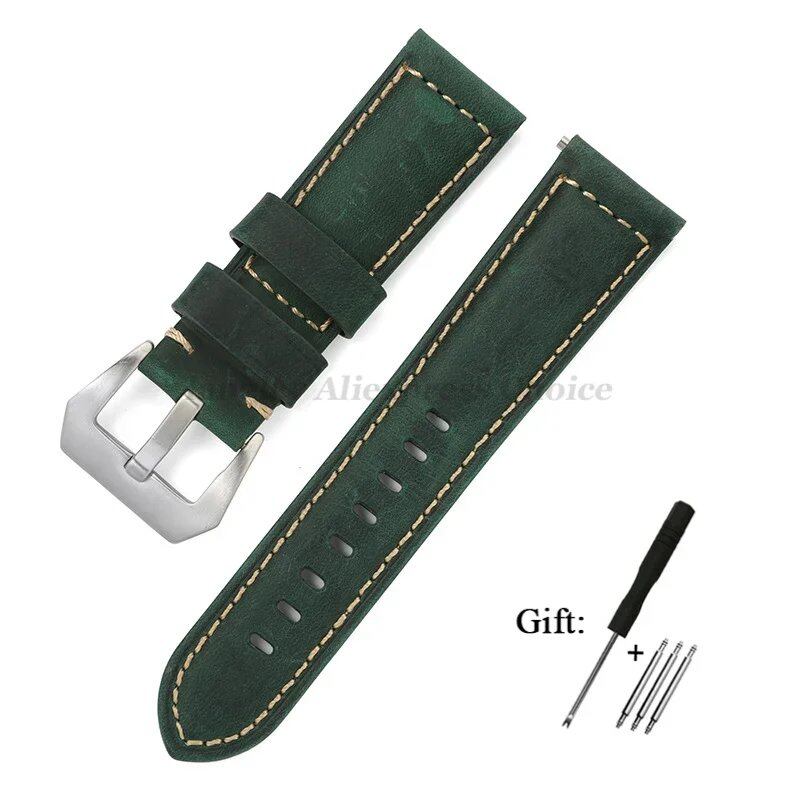Genuine Panerai Leather Watch Band, High-Quality Calf Crazy Horse Strap, Men's Sports Bracelet, 20mm, 22mm, 24mm, 26mm Band Colors, Parallel Import