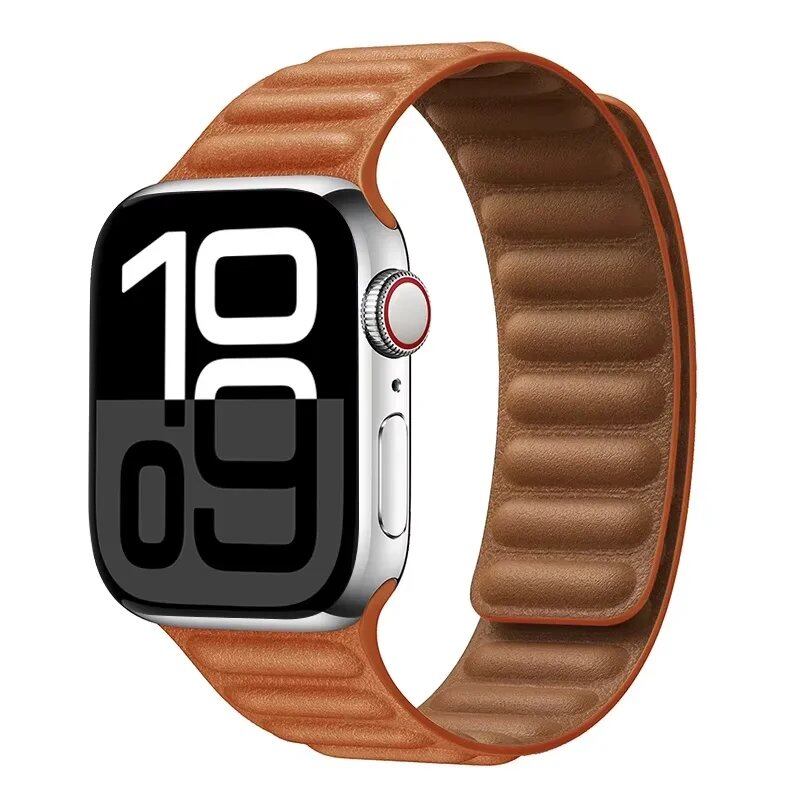 Apple Watch Leather Strap, Magnetic Loop Link Bracelet for iWatch Series 10/9/8/7/6 (45mm, 46mm, 42mm, 44mm, 40mm, 49mm) - Official Website, Band Color: mm, Parallel Import