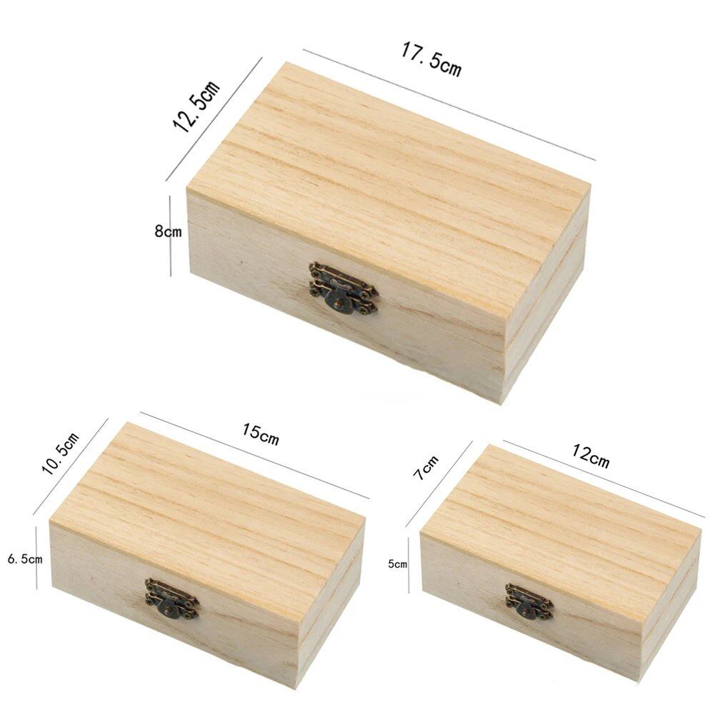 1/3-Piece Log-Colored Scotch Plain Wooden Square Hinged Storage Box, Craft Gift Box, Handmade Case, Storage Organizer, Parallel Import