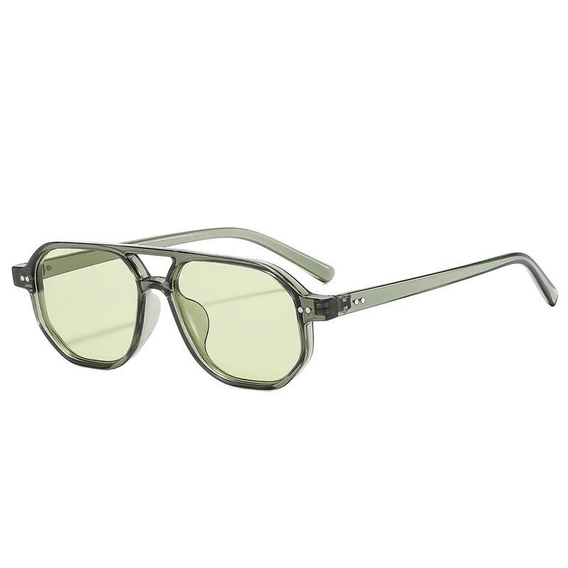 SO&EI Vintage Double Bridge Polygon Square Men's Sunglasses with Clear Ocean Lenses and Rivets, UV400 Protection. Frame Color: As Shown; Lens Color: Parallel Import.
