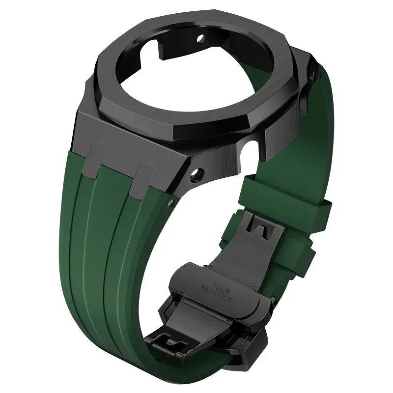 Casio Gen4 Metal Bezel Modification Kit for GA2100 with Stainless Steel Strap and Rubber Watch Case, Compatible with GEN4 GA2100/2110, Band Color: Parallel Import