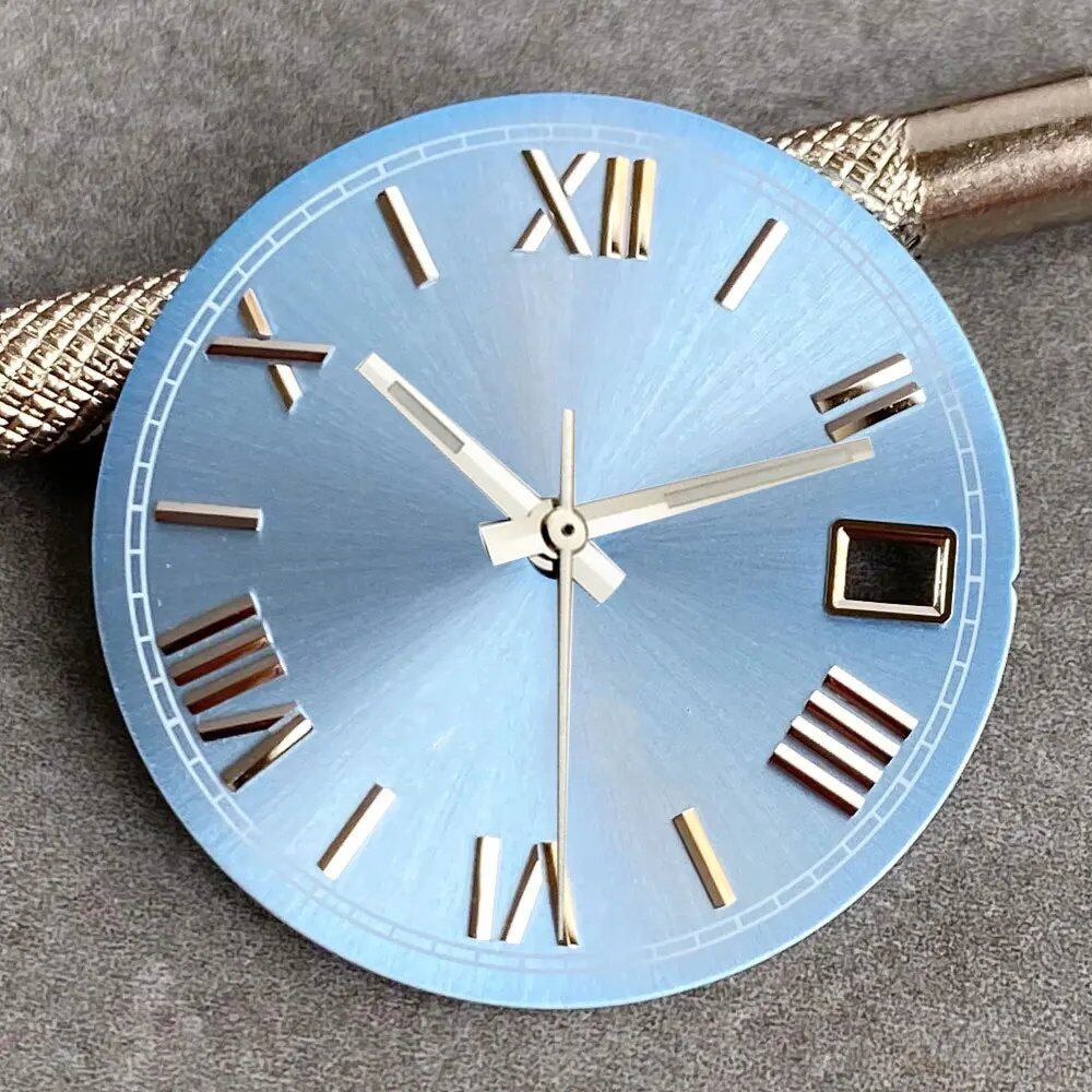 MATELION 29mm Steel Roman Numeral Sunburst Dial with Black, Blue, Gold, or Silver Dial, Compatible with NH35 and NH36 Automatic Diver Men's Watches, Parallel Import