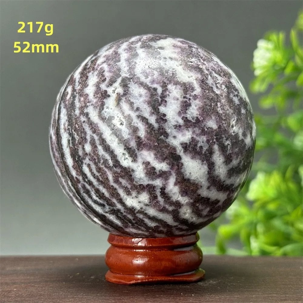 Natural Purple Zebra Fluorite Ball for Reiki Healing, Spiritual Meditation, Chakra Therapy, Magic, Ritual, Divination, Home Decoration, with Stand, Color: A, Parallel Import