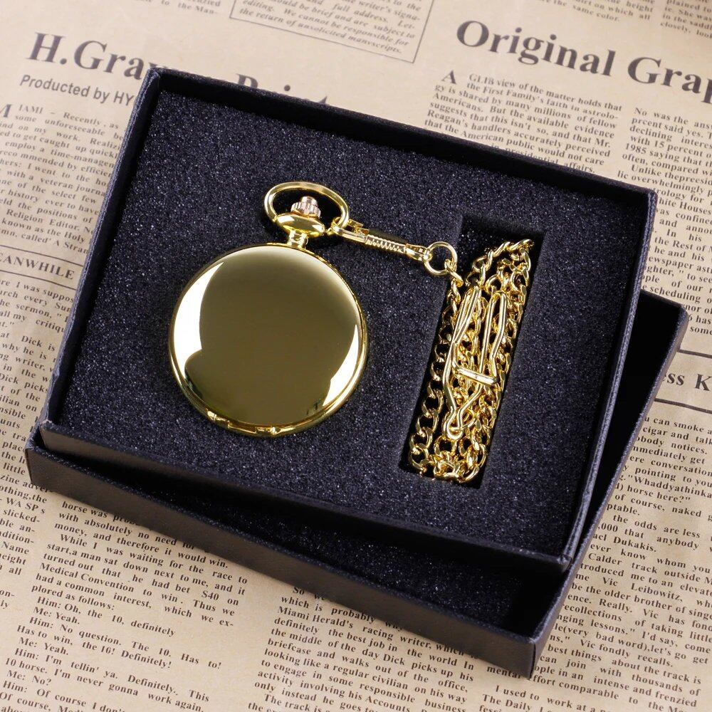 Family-friendly fashion casual necklace pendant, unisex, with pocket chain, and luxury gold quartz pocket watch in a gift box set (parallel import).
