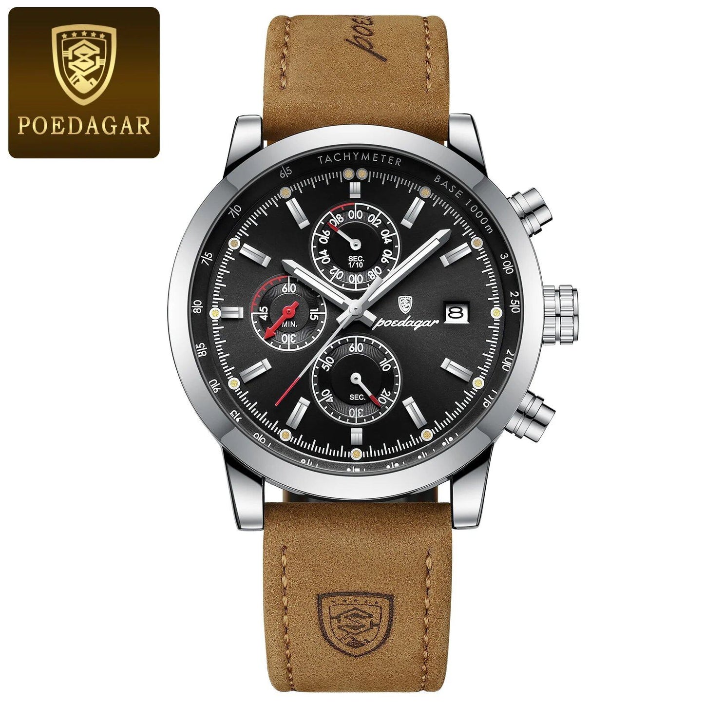 POEDAGAR Luxury Trendy Men's Watch, Waterproof, Date Display, Luminous Chronograph, Sport, Stylish Leather Quartz Wristwatch, Color: 932, Parallel Import