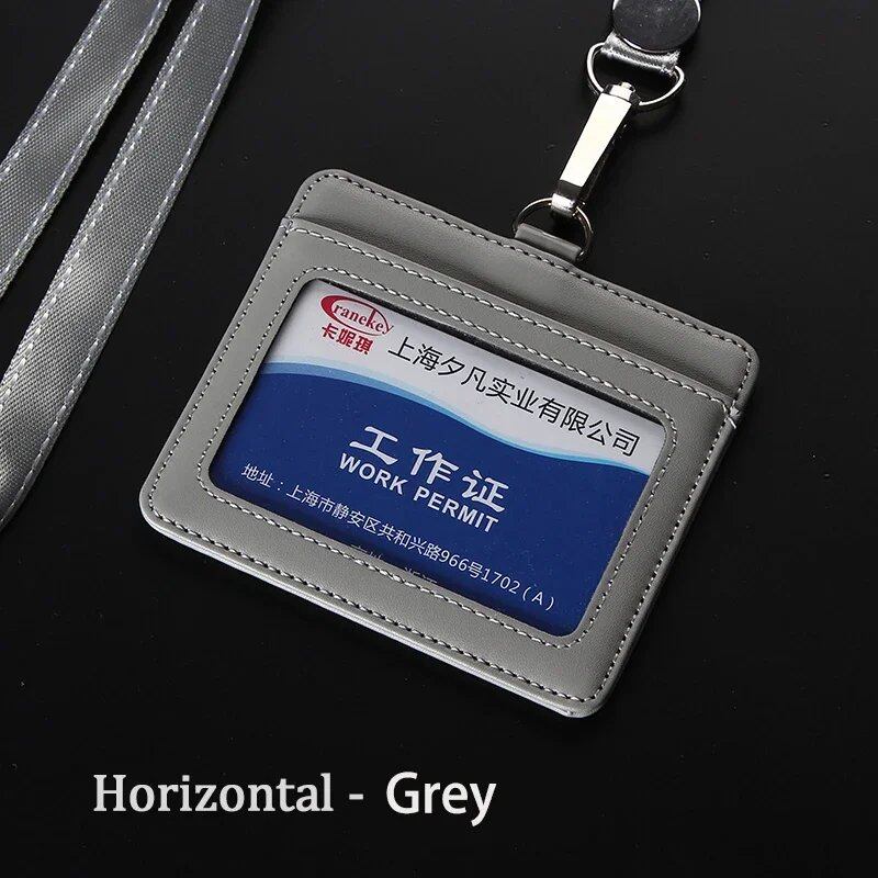 NEW IDホルダー バンクカードケース ユニセックス 本革 ビジネス用 名札カバー レザーカードホルダー 首掛けストラップ付き 並行輸入品