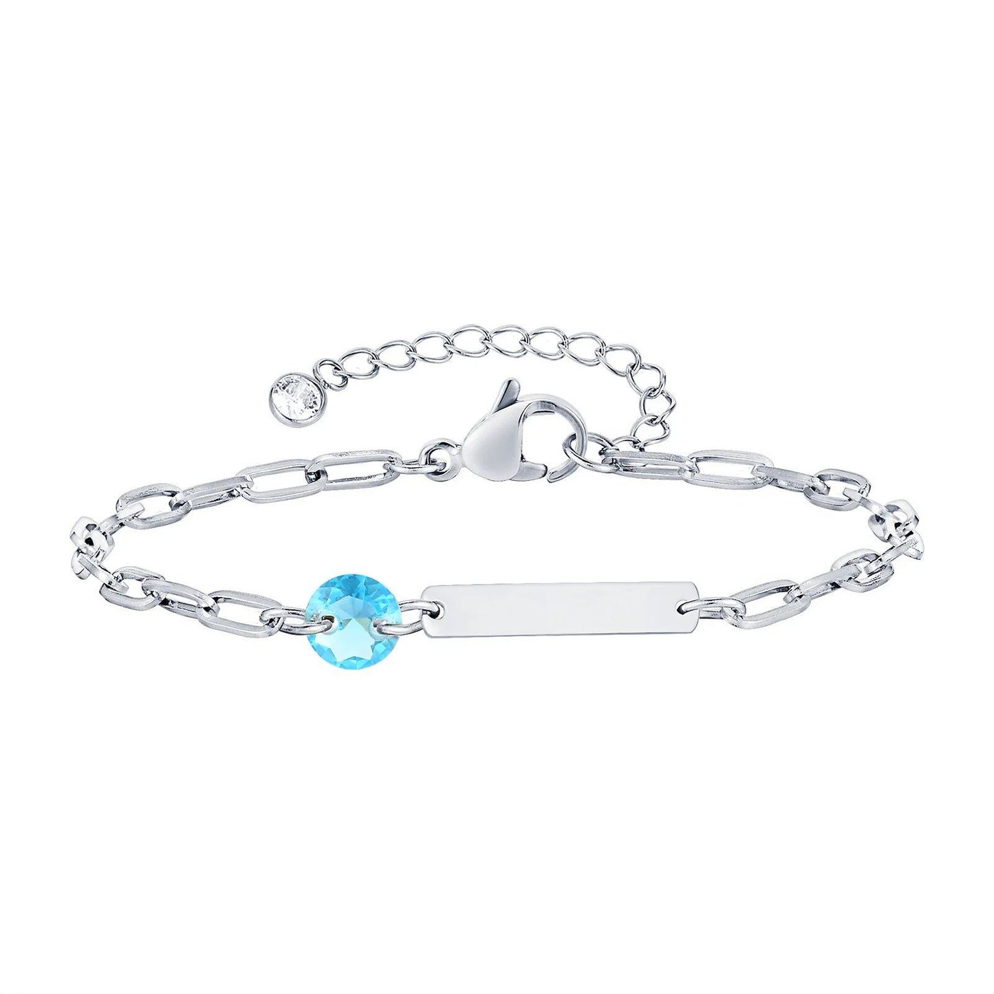 Vnox Zodiac Birthstone Bracelet for Women and Girls, Stainless Steel Rectangular Chain Bracelet with Personalization, Birthday Gift, Metal Color: BR-2085, Parallel Import