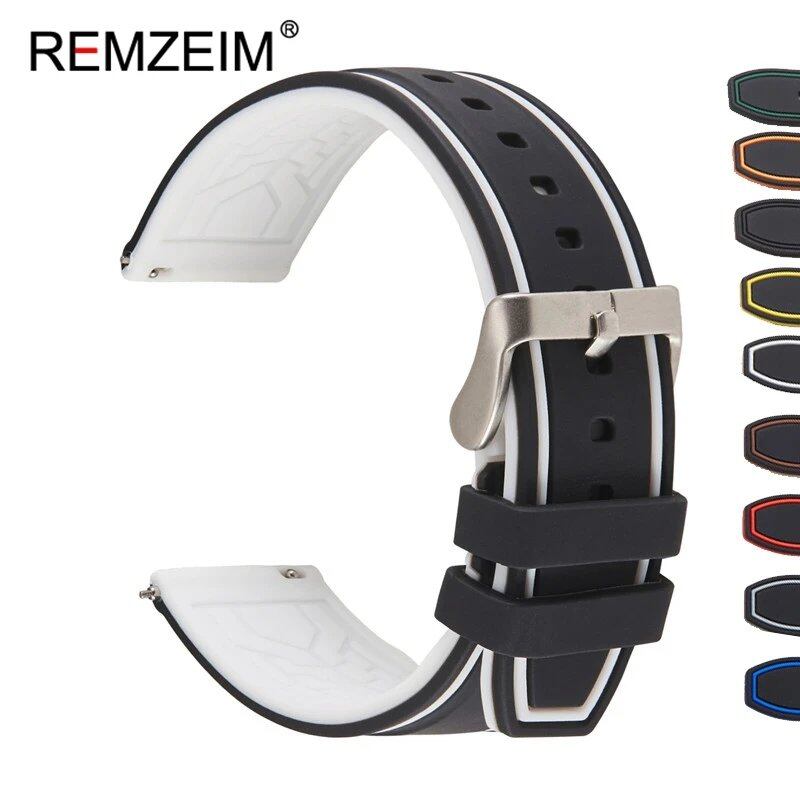 Premium Silicone Watch Band, Quick Release, Rubber, Replacement Watch Strap, Green, 20mm, 22mm, 24mm, Parallel Import