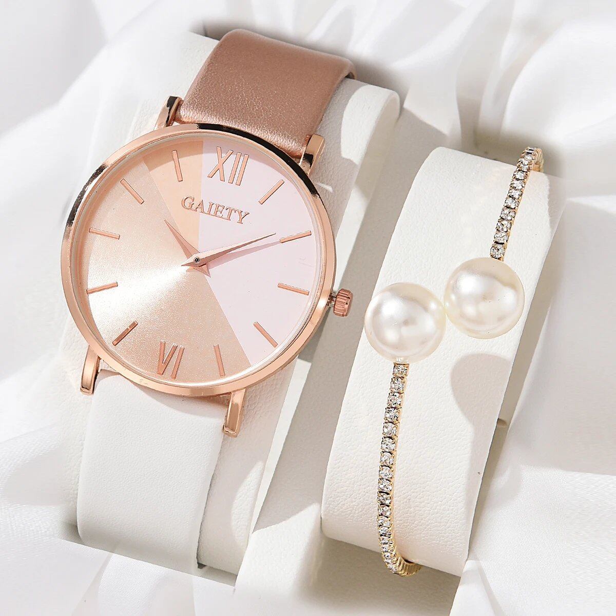Luxury Women's Watch Set, Colorful PU Leather Strap Quartz Watch with Alloy Bracelet, Color: G-H160, Imported.
