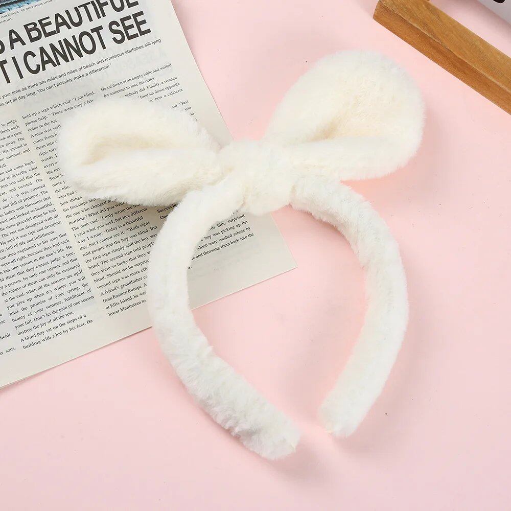1 Cute Large Bunny Ear Headband for Women, Fall/Winter 2024 Collection, Fluffy Plush, Facial Cleansing Hair Card, One Size Fits All; Imported