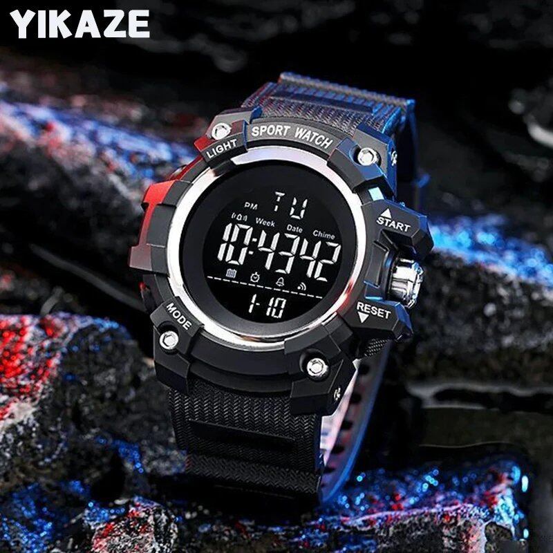 YIKAZE 50mm Big Dial Sports Watch with Military Countdown and Stopwatch, LED Digital Watch, Waterproof, Men's Electronic Watch, Color: Parallel Import