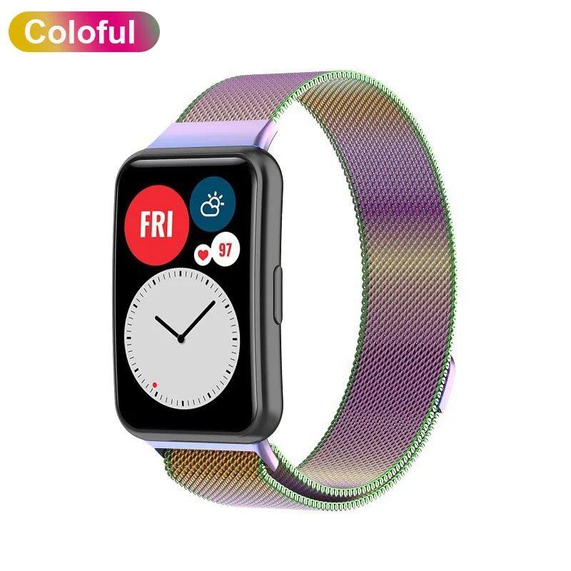 Huawei Watch Fit Metal Band Strap with Case and TPU Screen Protector, Compatible with Huawei Watch Fit 2, Milanese Bracelet, Magnetic Loop Watch Band, Band Color: Parallel Import