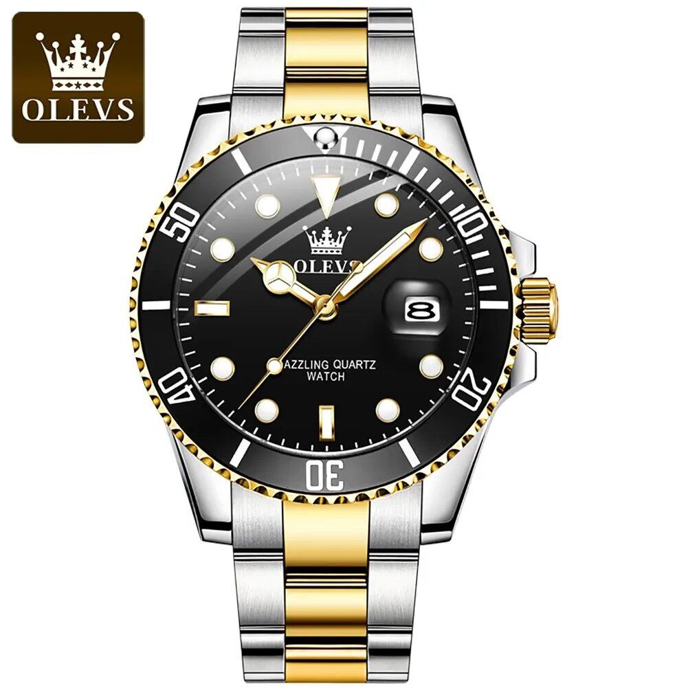 OLEVS Top Original Men's Quartz Watch, Green, Waterproof, Stainless Steel, Quartz Movement, Luxury Wristwatch with Luminous Function; Customization Unavailable, Parallel Import