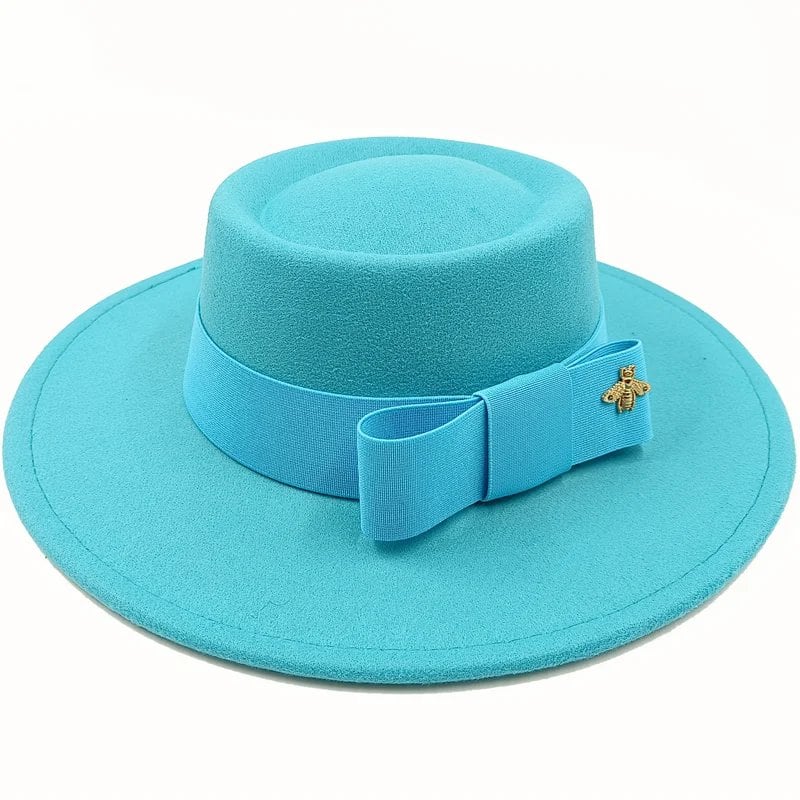 Winter Bowtie Fedora Hat with Textured Surface, Flat Top, and Elastic Band. Red. Men's and Women's Jazz Hat. Sizes: 56-58cm. Ships from: Parallel Import.