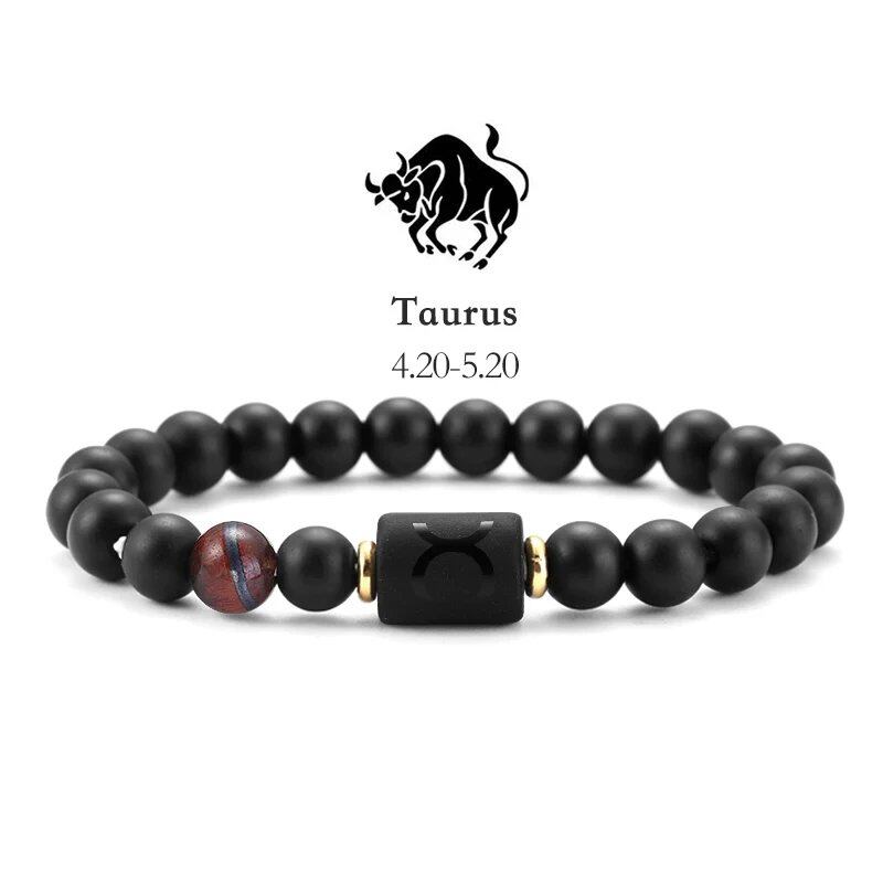 12 Zodiac Signs Bracelet with Natural Stones, Capricorn, Virgo, Leo, and Libra, for Men and Women, Couples, Friends, and Couples; Jewelry Gift; Length: 18-19cm, Parallel Import