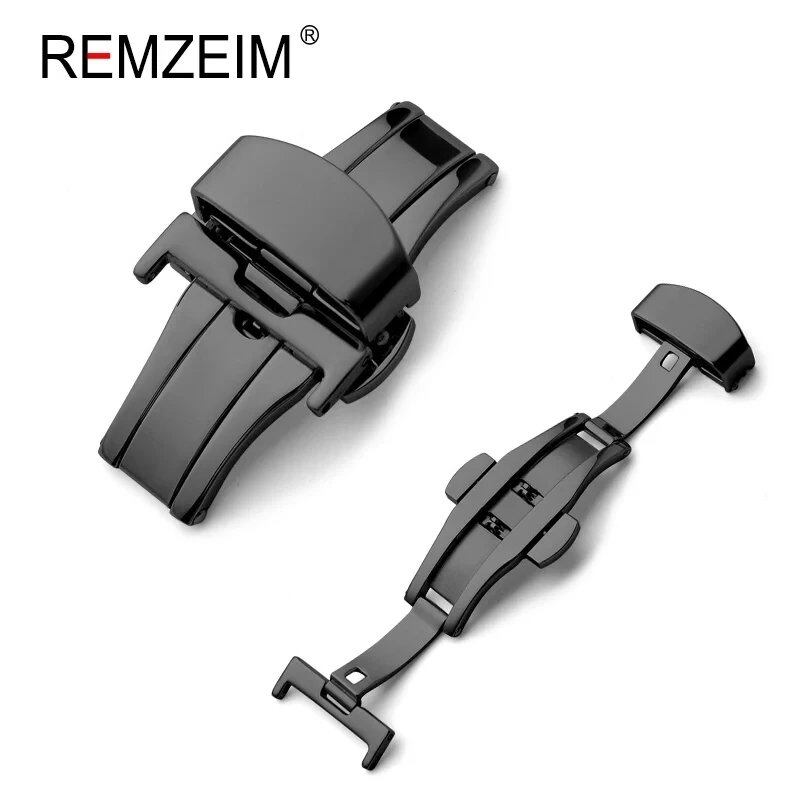 Stainless steel butterfly buckle watch strap with button closure and metal clasp, available in 14mm, 16mm, 18mm, 20mm, and 22mm bands. Parallel import.