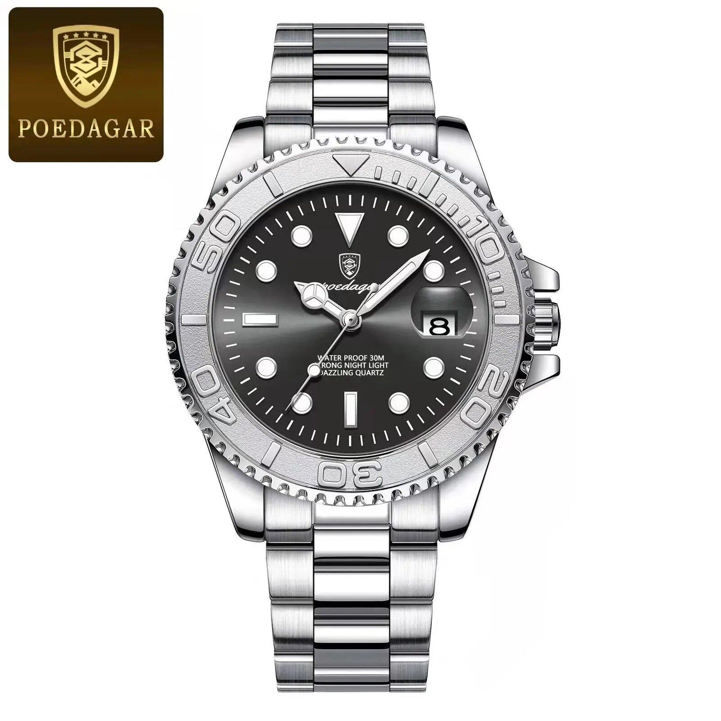 POEDAGAR Luxury Men's Business Quartz Watch, Water Resistant, Luminous Date Display, Stainless Steel, Gift Box Included, Color: 680, Parallel Import