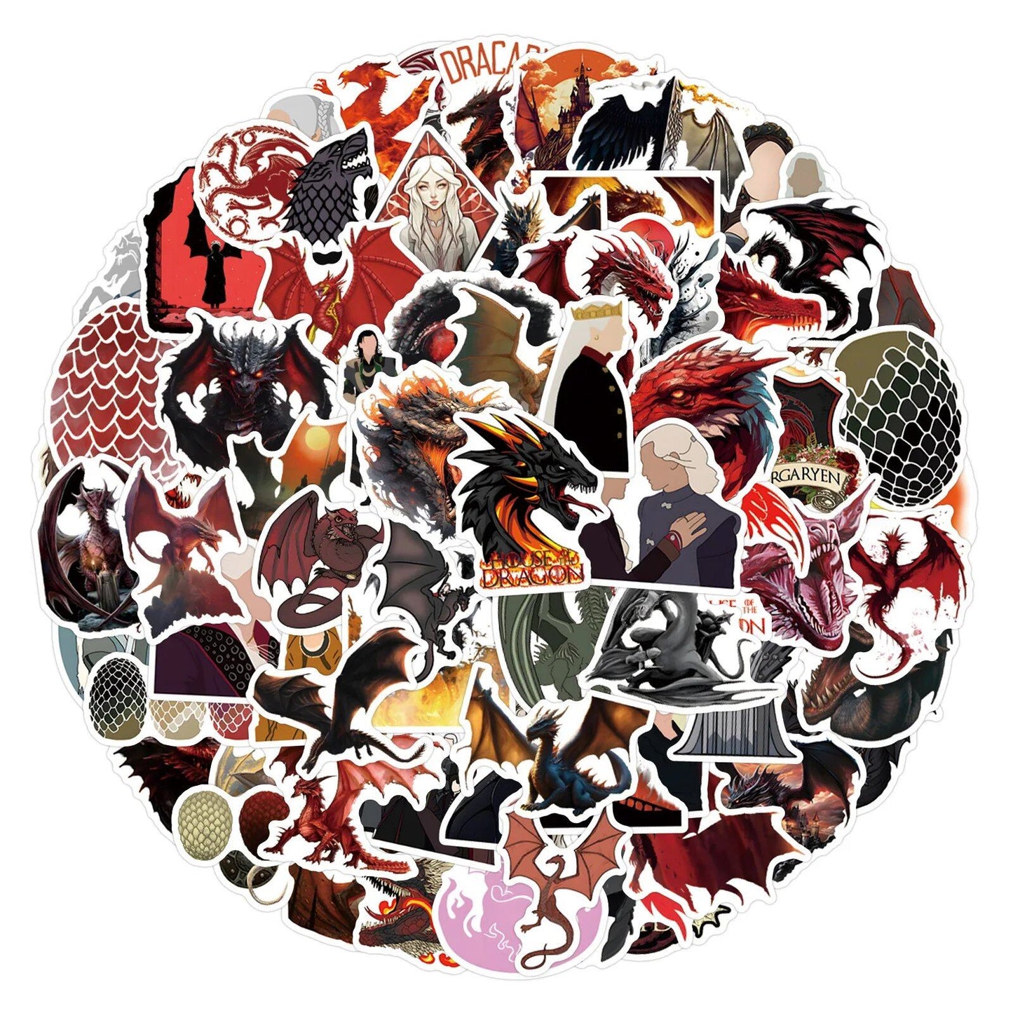10/30/50/110 Sheets Dragon's House Stickers Game of Thrones Cartoon TV Show Decals for Luggage, Laptops, Cell Phones, Guitars, Cars, Bicycles, and Toys. Color: Parallel Import