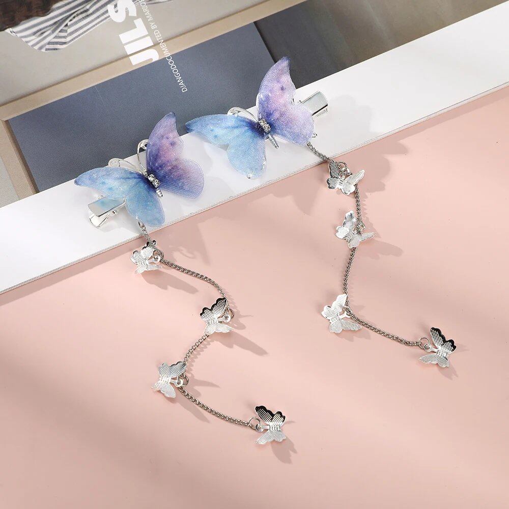 Korean-style Butterfly Hairpin, Elegant Metal Tassel Long Hair Clip for Women, Hanfu Style, Antique-Style Party Hair Accessory, Color: Imported