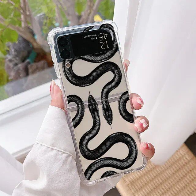スピリチュアルスネーク スマホケース Samsung Galaxy Z Flip 6/5/4/3用 クリア ハード 折りたたみカバー Z Flip 5対応 透明 ファンダ カラー:スタイル 並行輸入品