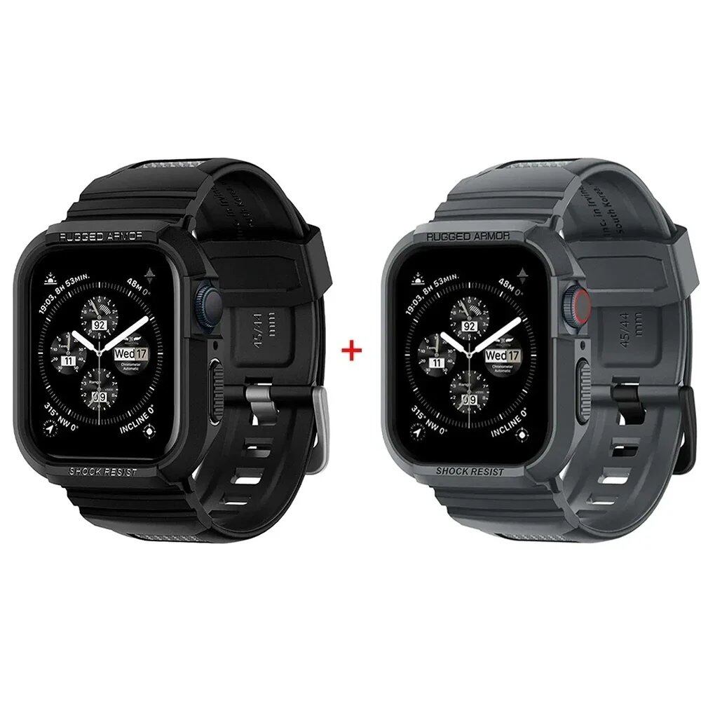 Rough Armor Pro Reinforced Rubber Case & Band for Apple Watch Ultra 2/Series 9/8/SE2/7/6/SE/5/4 (Compatible with 45mm/44mm/41mm/40mm) Band Color: Parallel Import