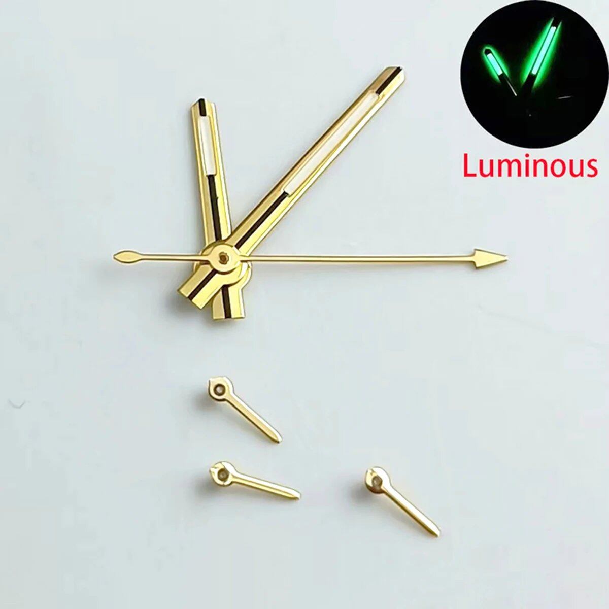 Green Luminous 3-Piece Watch Hand Set for VK63 and VK63A Quartz Movement, Gold Replacement Parts for Watch Repair, Parallel Import