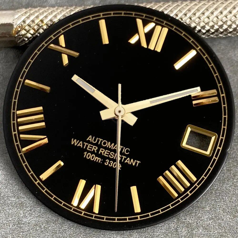 MATELION 29mm Steel Roman Numeral Sunburst Dial with Black, Blue, Gold, or Silver Dial, Compatible with NH35 and NH36 Automatic Diver Men's Watches, Parallel Import