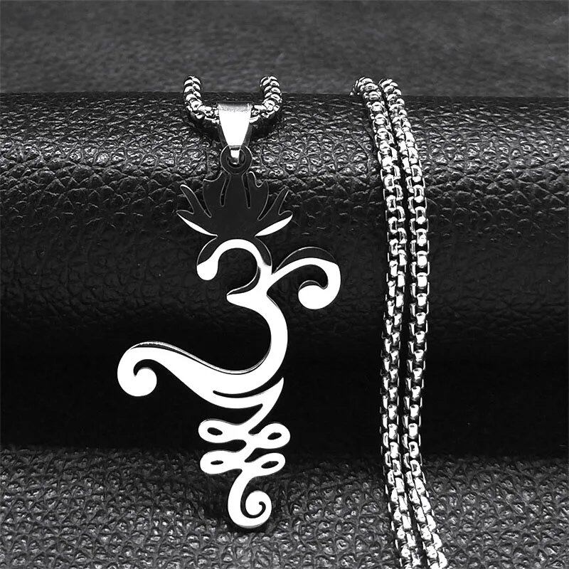 Hippie Stainless Steel Yoga Lotus Necklace for Women/Men, Spiritual Chakra Symbol Flower of Life Necklace, Jewelry Color N7067S02, Metal Color, Parallel Import