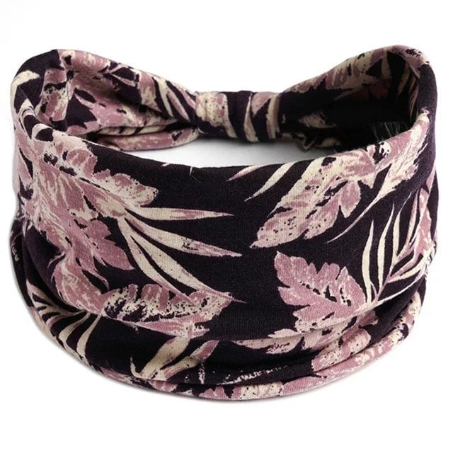 New Boho Floral Print Wide Headband with Vintage Knot Elastic Turban Headwrap for Women and Girls, Cotton Soft Bandana Hair Accessory, Parallel Import