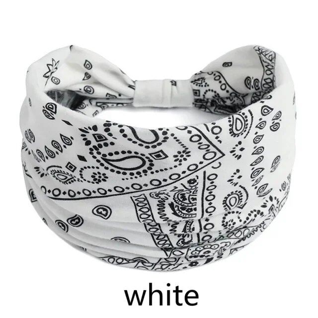 New Boho Floral Print Wide Headband with Vintage Knot Elastic Turban Headwrap for Women and Girls, Cotton Soft Bandana Hair Accessory, Parallel Import