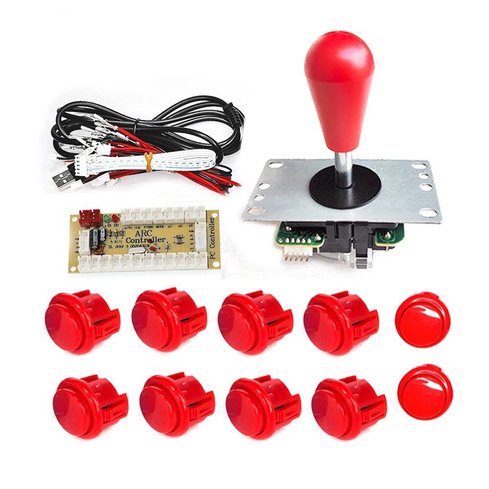 SANWA 8-Way Joystick, Zero Delay USB Controller, DIY Game Arcade Joystick Kit with 24/30mm Push Buttons, for PC and Raspberry Pi, Color: Imported