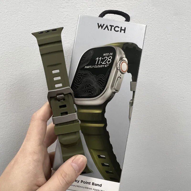 Silicone Sport Band for Apple Watch - Compatible with iWatch Ultra 2/10/9/8/7/6/5/4/3/2/1, 38mm/40mm/41mm/42mm/44mm/45mm/46mm/49mm Band Colors: Parallel Import
