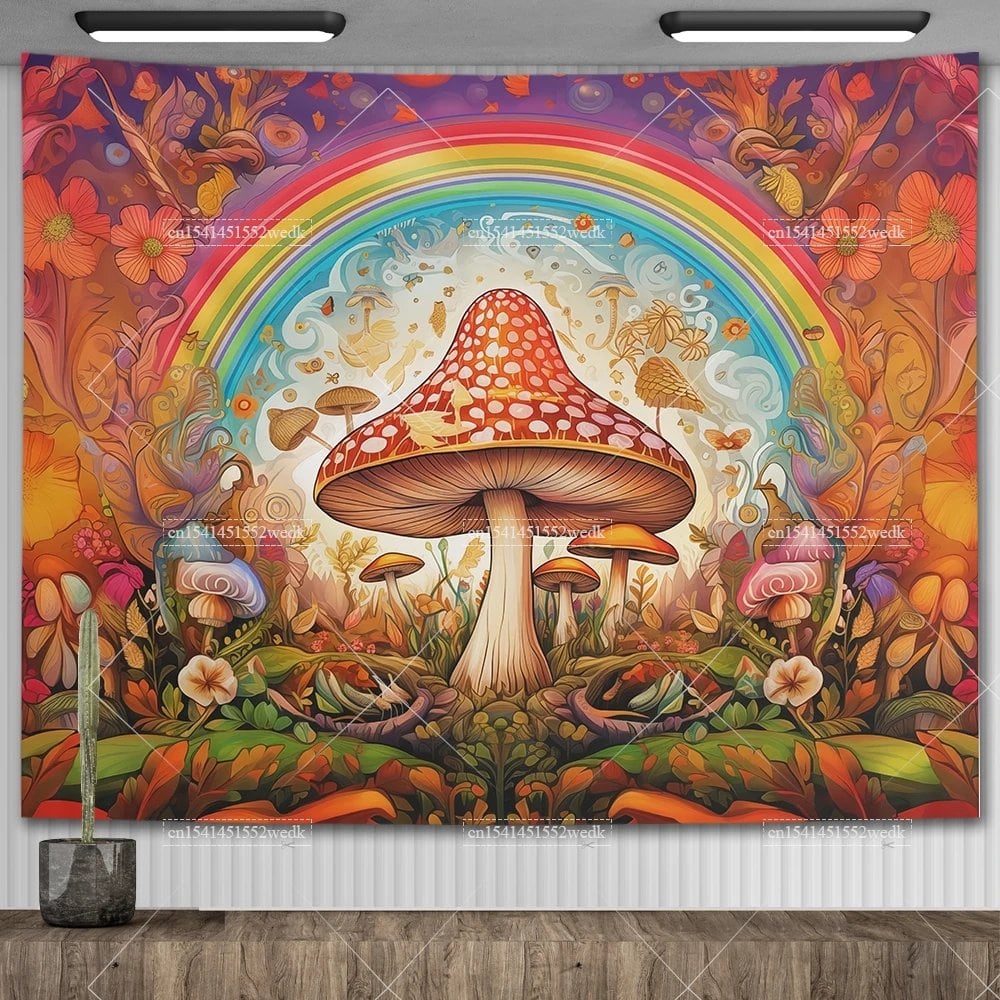 Mushroom Tapestry, Botanical Bohemian Floral, Spiritual Room Decor, Stylish Party Backdrop, Yoga Blanket for Bedroom, Size: Parallel Import