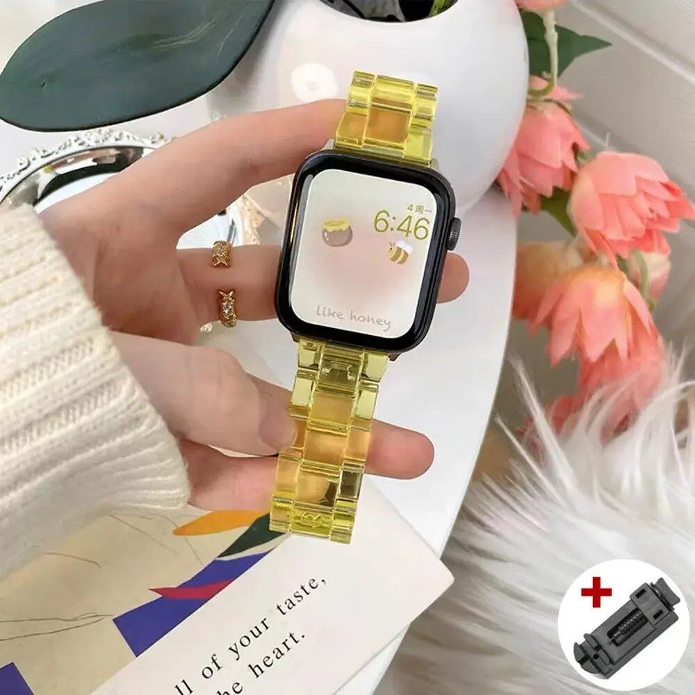 Rainbow Resin Transparent Band for Apple Watch Ultra 2 (49mm, 10, 46mm, 7, 8, 9, 41, 45mm, 38, 40, 42, 44mm) - iWatch SE, 6, 5 Strap. Band Color: ; Ships from: Parallel Import