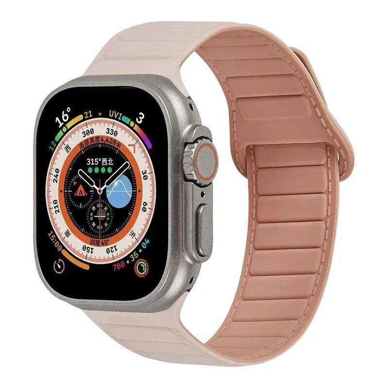 Silicone band for Apple Watch (Compatible models: Ultra 2/Series 10/9/8/7/6/SE/5/4/3, Sizes: 49mm/45mm/44mm/46mm/42mm/41mm/40mm) Magnetic Strap Band Color: mm Parallel Import