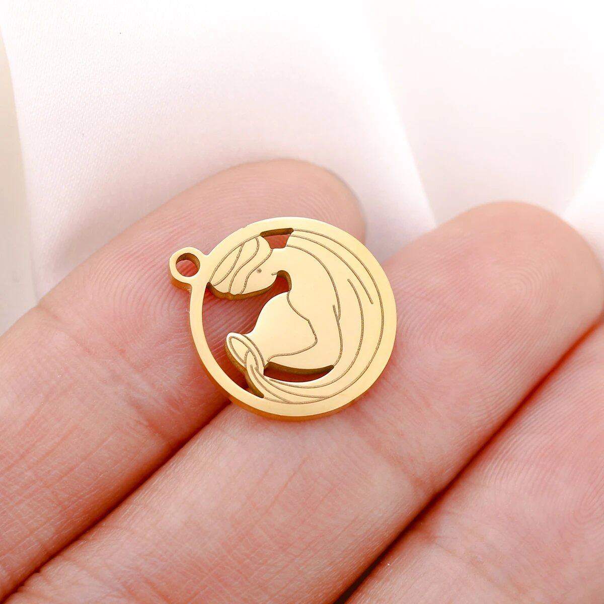 Set of 5 Round Hollow Zodiac Sign Pendants, Stainless Steel, 12 Constellation Charms, DIY Necklace, Bracelet, Jewelry Making, Metal Color: Parallel Import