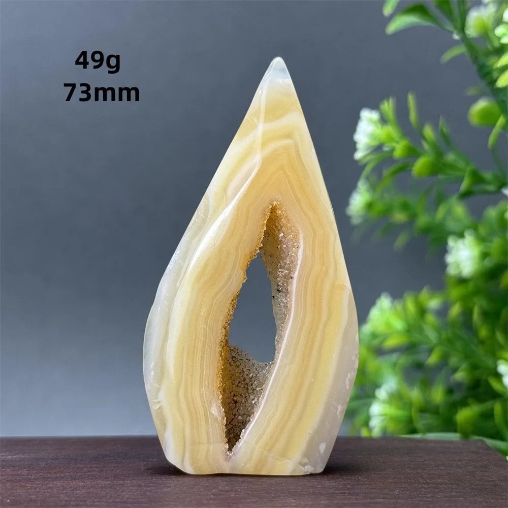 Natural Yellow Agate Geode, Freeform Torch, Mineral Energy, Home Furnishings, Meditation, Aura, Prayer, Altar, Gift, Parallel Import