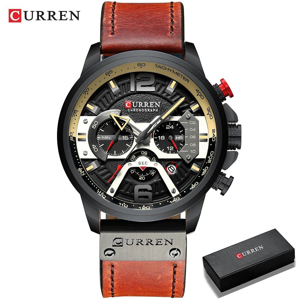 Men's Top Brand Luxury Military Sports Leather Quartz Watch, Karlen 8329, Parallel Import