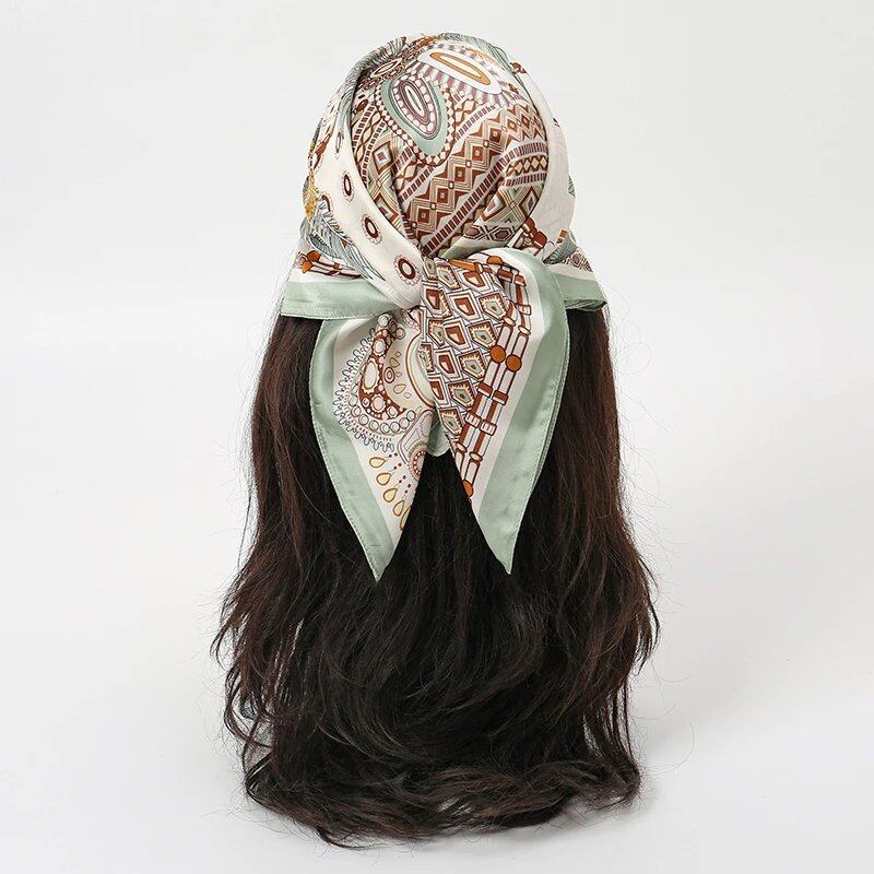 "Summer Beach 70x70cm Square Silk Muslim Hijab Scarf for Women, Handkerchief, Heart Print Headband, Stylish Small Luxury Scarf Tie" Size: 70x70cm; Parallel Import