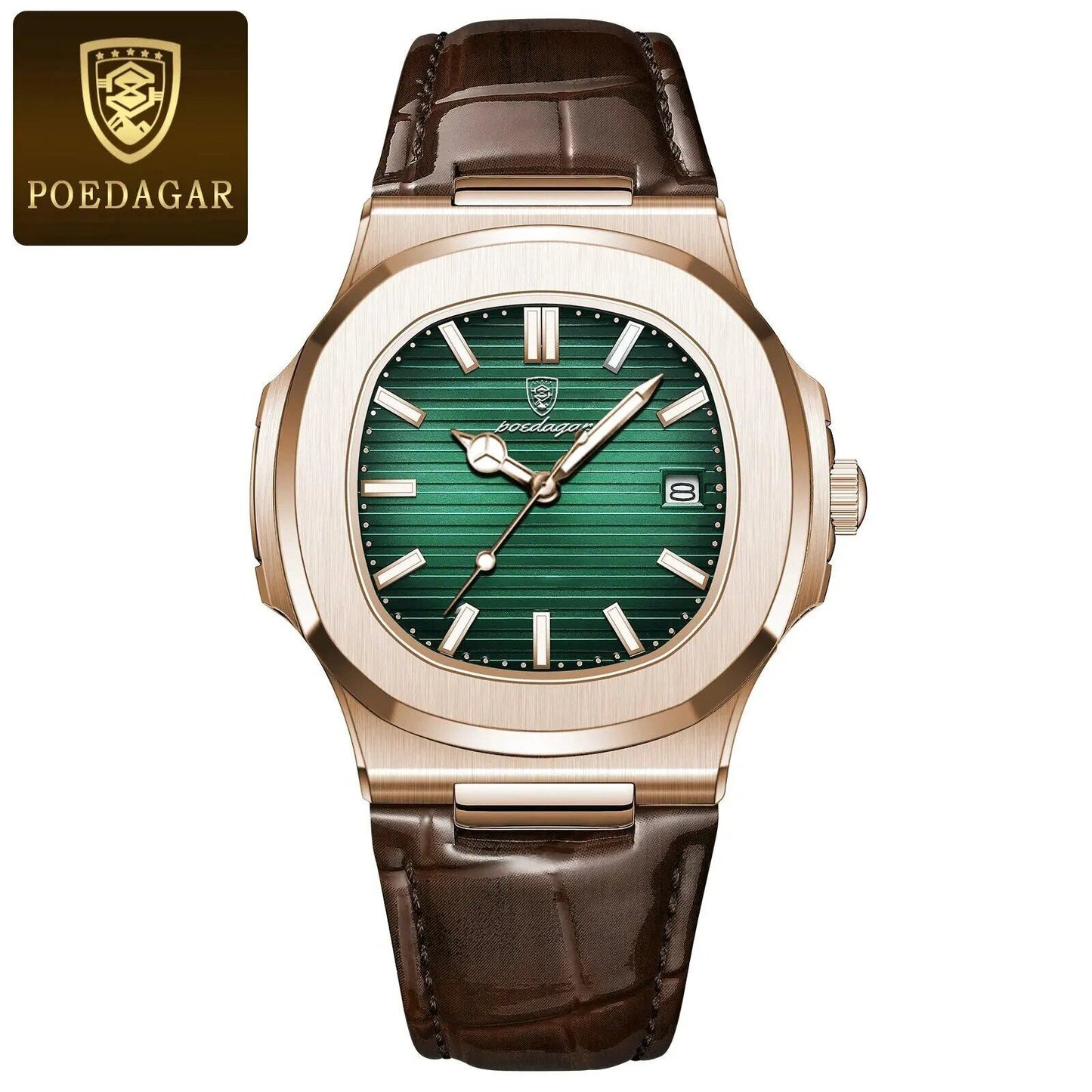 POEDAGAR Casual Square Men's Watch, Waterproof, Date Display, Luminous Leather Quartz Movement, High-Quality Luxury Fashion Watch, Color: Parallel Import