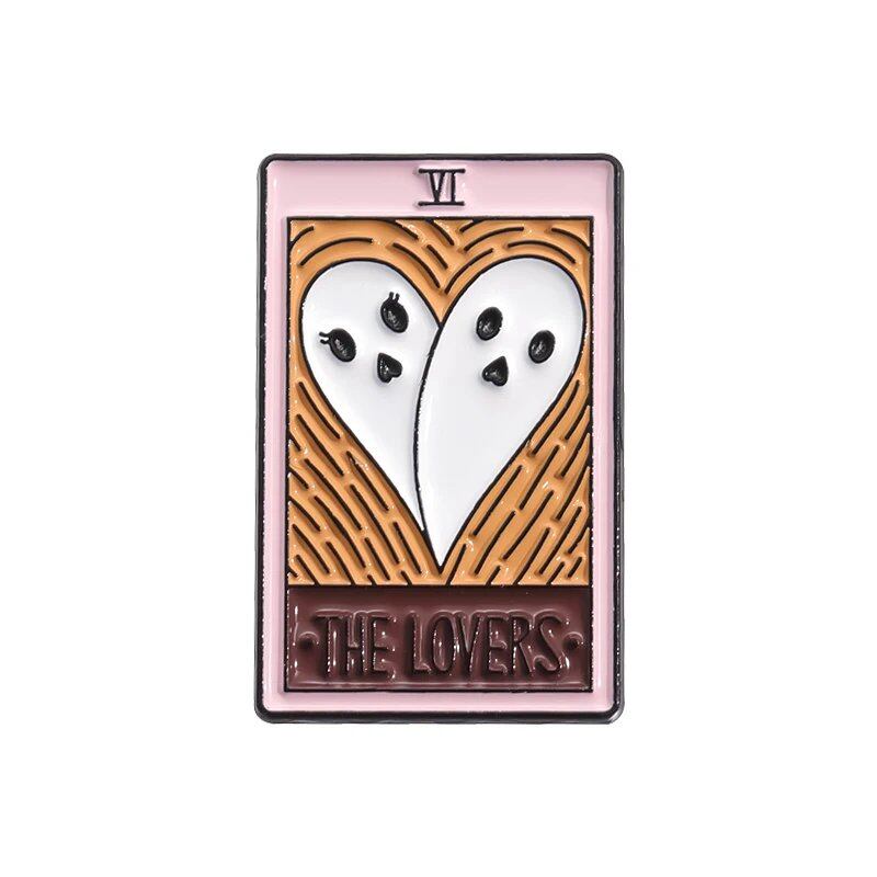 Halloween Ghost Tarot Enamel Pin - Custom Pumpkin Chainsaw Ghost Brooch Lapel Badge Funny Jewelry Gift for Friends Main Stone Color: Black; Metal Color: QHXZ24 Parallel Import