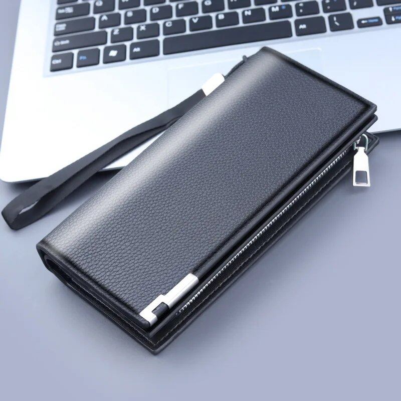 ロングクラッチメンズ PU素材 ジッパーハスプ 携帯電話バッグ カードホルダー コインポケット 大容量 多機能ハンドバッグ ビジネス 色:ブラ 並行輸入品