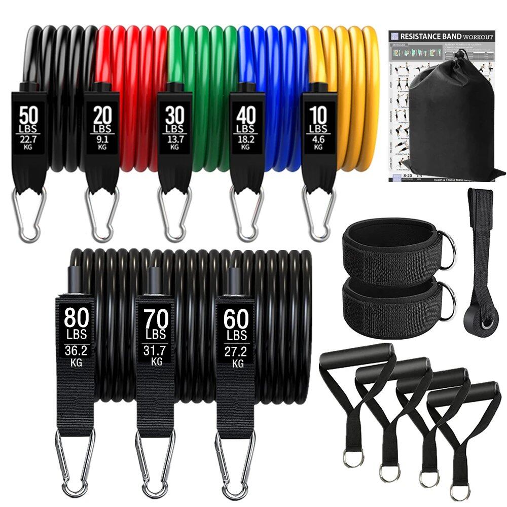 360lbs Resistance Band Set for Fitness Exercise, Elastic Tube, Pull Rope, Yoga Bands, Training Workout Equipment, Home Gym Weights, Color: SET - Parallel Import
