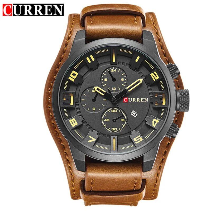 Karen Men's Quartz Casual Sports Watch with Leather Strap, Date Display, Model 8225, Luxury Design, New Arrival, Color: Black, Parallel Import