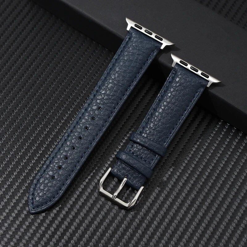 Genuine Leather Strap with Grained Design for Apple Watch 38/40/41mm, iWatch Ultra 8/7/6/SE/5/4, 42/44/45/49mm, Band Color: mm, Parallel Import